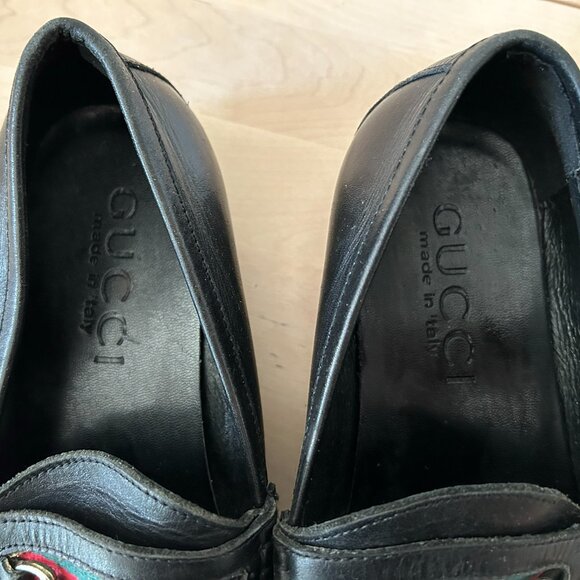 Classic Vintage Green Stripe Horsebit Gucci Leather Loafers - Picture 3 of 6